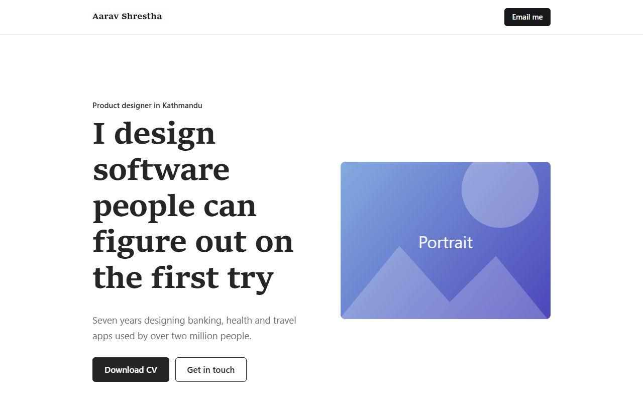 Personal / résumé website template home page