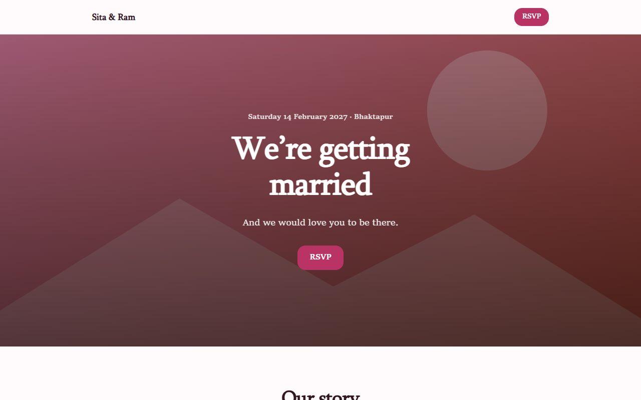 Wedding / event website template home page